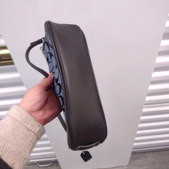 COACH Signature Demi Shoulder Bag in Blue and Chocolate Brown. - Picture 6 of 10